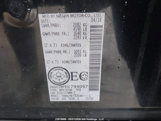 Aukcja sprzedaży 2018 Nissan Rogue S/sl, vin: 5N1AT2MT9JC794097, numer aukcji: 12619666