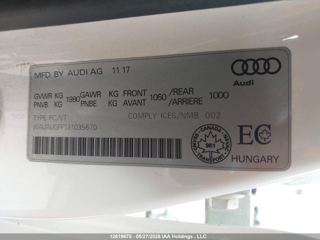 Aukcja sprzedaży 2018 Audi A3 2.0t Komfort, vin: WAUAUGFF1J1035670, numer aukcji: 12619675