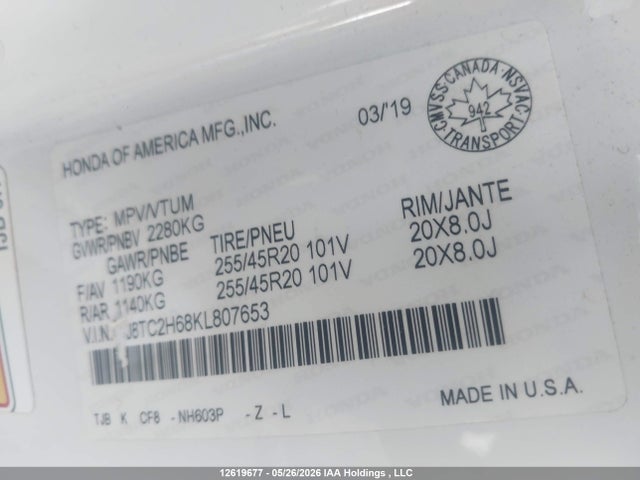 Aukcja sprzedaży 2019 Acura Rdx A-spec, vin: 5J8TC2H68KL807653, numer aukcji: 12619677