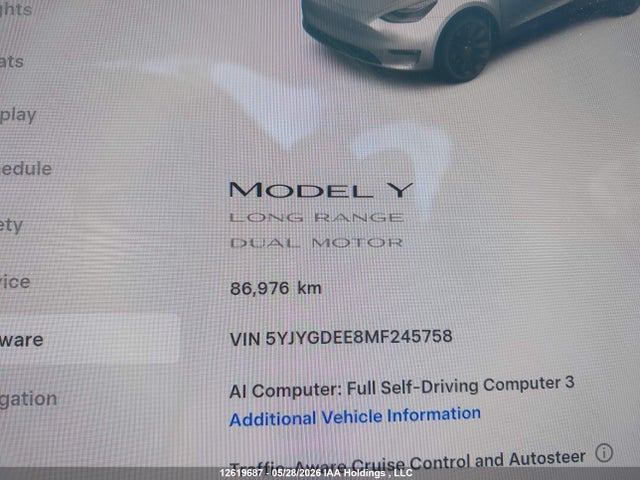 Aukcja sprzedaży 2021 Tesla Model Y Long Range, vin: 5YJYGDEE8MF245758, numer aukcji: 12619687