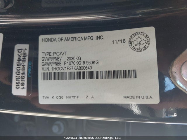 1HGCV1F37KA800640 Honda Accord Sport