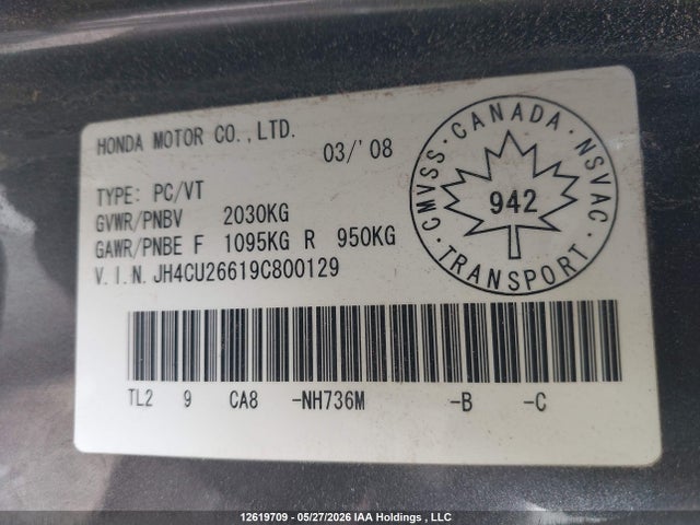 Продажа на аукционе авто 2009 Acura Tsx Premium/technology Package, vin: JH4CU26619C800129, номер лота: 12619709