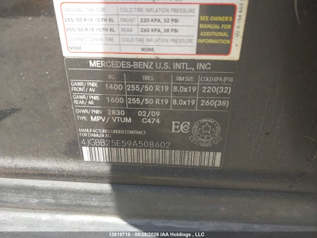 2009 Mercedes-benz Ml 320 Bluetec 4matic მანქანა იყიდება აუქციონზე, vin: 4JGBB25E59A508602, აუქციონის ნომერი: 12619718