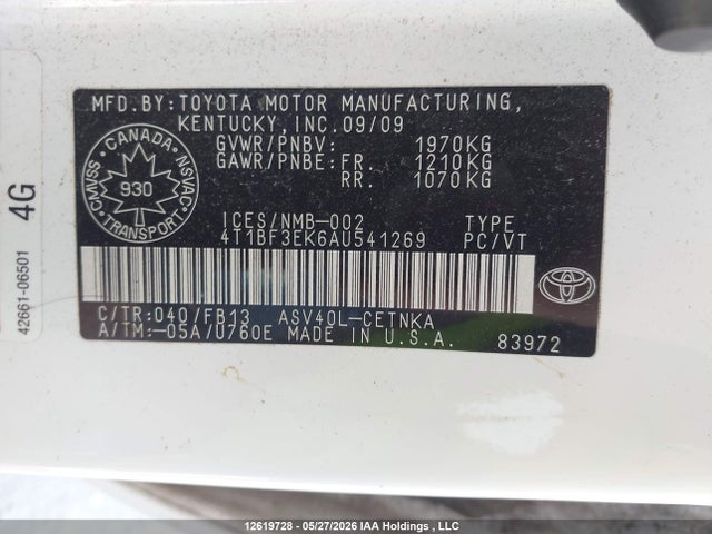 Продаж на аукціоні авто 2010 Toyota Camry Se/le/xle, vin: 4T1BF3EK6AU541269, номер лоту: 12619728