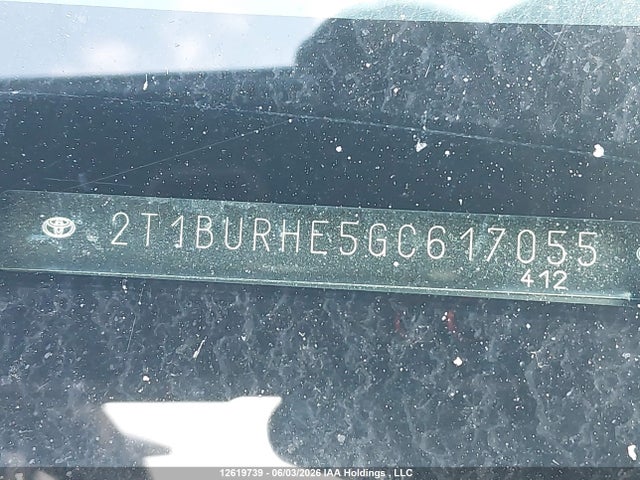 12619739 :رقم المزاد ، 2T1BURHE5GC617055 vin ، 2016 Toyota Corolla مزاد بيع