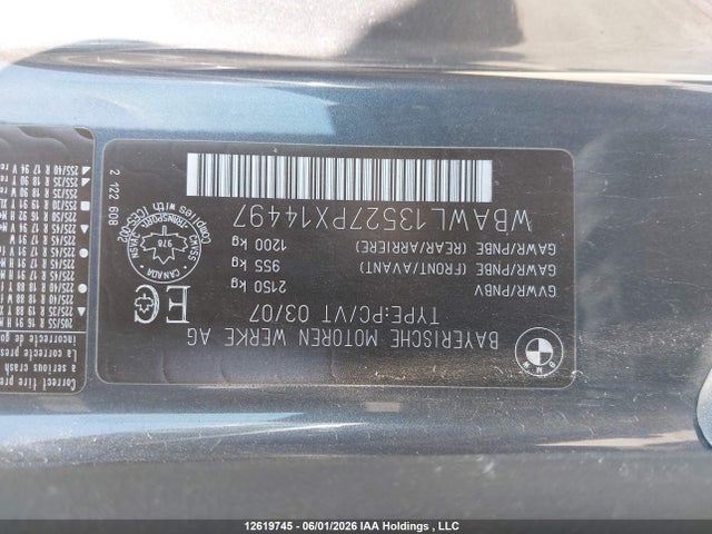 12619745 :رقم المزاد ، WBAWL13527PX14497 vin ، 2007 Bmw 328 I مزاد بيع