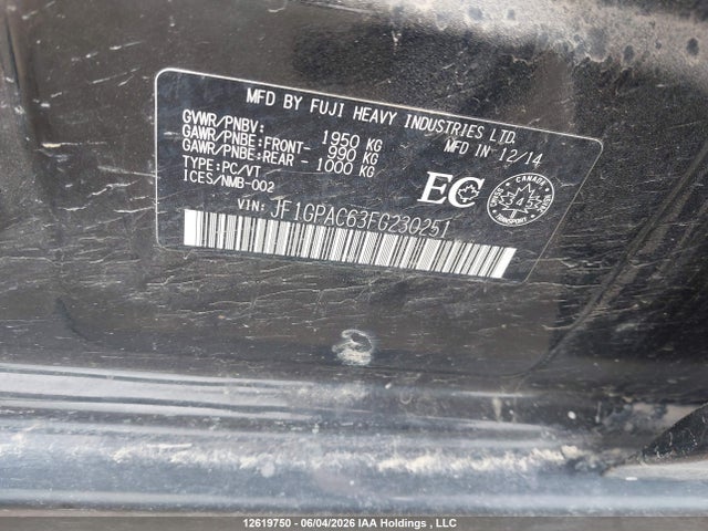 Продаж на аукціоні авто 2015 Subaru Impreza 2.0i Limited Package, vin: JF1GPAC63FG230251, номер лоту: 12619750