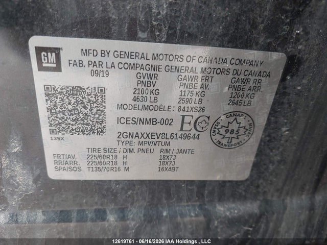 Chevrolet Equinox 2020 2GNAXXEV8L6149644 Image 9
