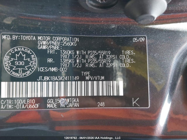 Aukcja sprzedaży 2010 Lexus Rx 350, vin: JTJBK1BA3A2411149, numer aukcji: 12619762