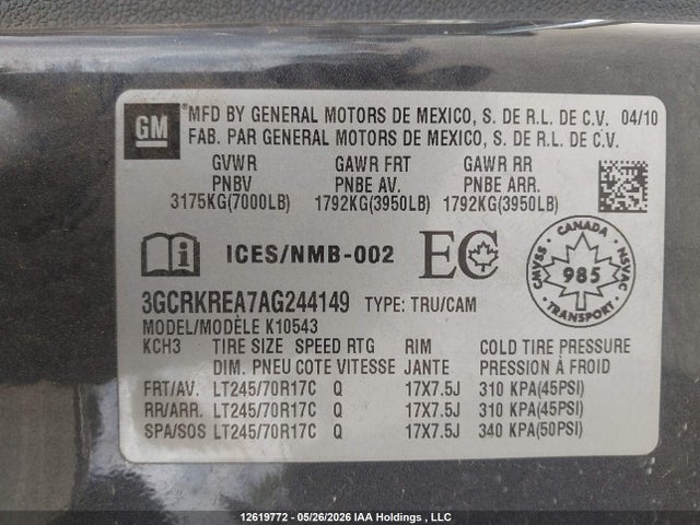 Aukcja sprzedaży 2010 Chevrolet Silverado 1500 Ls, vin: 3GCRKREA7AG244149, numer aukcji: 12619772