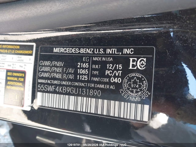 Продажа на аукционе авто 2016 Mercedes-benz C 300 4matic, vin: 55SWF4KB9GU131890, номер лота: 12619781