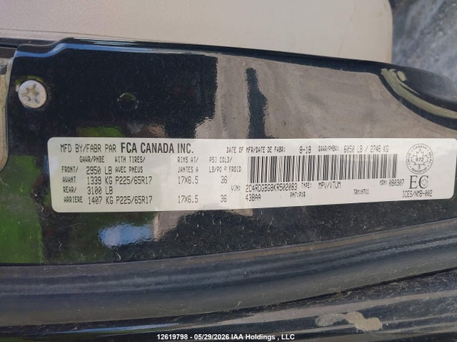 12619798 :رقم المزاد ، 2C4RDGBG8KR502083 vin ، 2019 Dodge Grand Caravan Se مزاد بيع