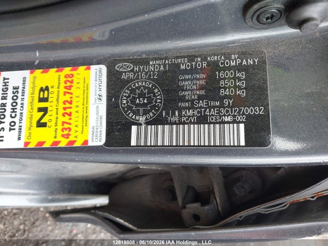 Продаж на аукціоні авто 2012 Hyundai Accent Gls/gs, vin: KMHCT4AE3CU270032, номер лоту: 12619808
