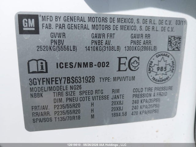 Продаж на аукціоні авто 2011 Cadillac Srx Premium Collection, vin: 3GYFNFEY7BS631928, номер лоту: 12619810