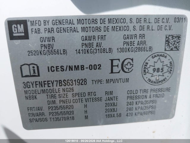 Продаж на аукціоні авто 2011 Cadillac Srx Premium Collection, vin: 3GYFNFEY7BS631928, номер лоту: 12619810