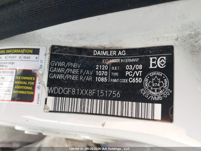 Aukcja sprzedaży 2008 Mercedes-benz C 300 4matic, vin: WDDGF81XX8F151756, numer aukcji: 12619819