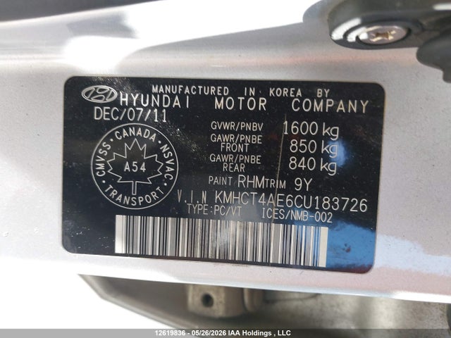Auction sale of the 2012 Hyundai Accent Gls/gs, vin: KMHCT4AE6CU183726, lot number: 12619836