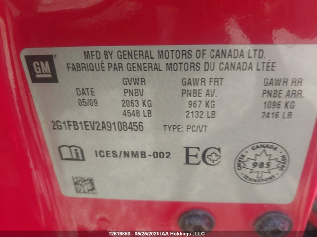 2010 Chevrolet Camaro Lt მანქანა იყიდება აუქციონზე, vin: 2G1FB1EV2A9108456, აუქციონის ნომერი: 12619850