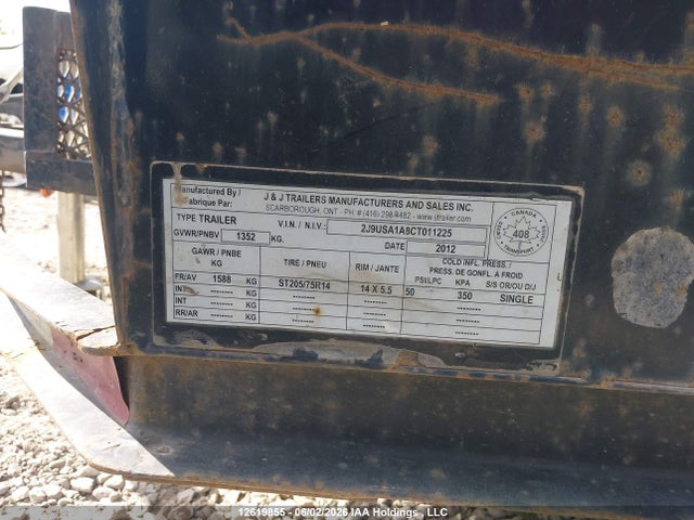 Aukcja sprzedaży 2012 Utility Trailer Mfg Utility Trailer, vin: 2J9USA1A8CT011225, numer aukcji: 12619855