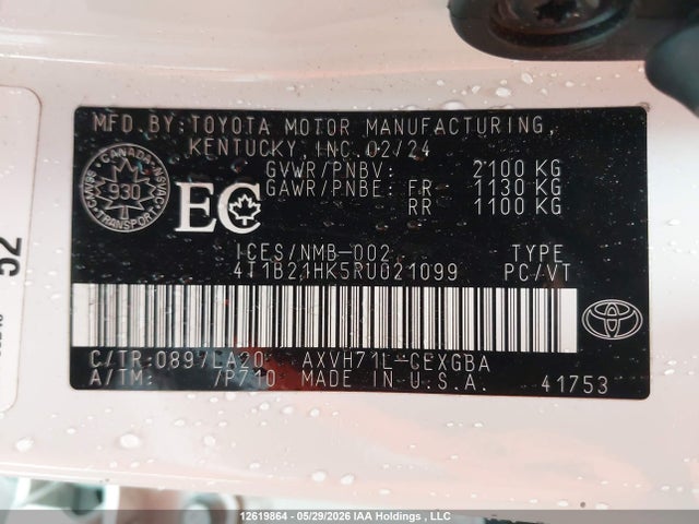 Auction sale of the 2024 Toyota Camry Hybrid Xle, vin: 4T1B21HK5RU021099, lot number: 12619864