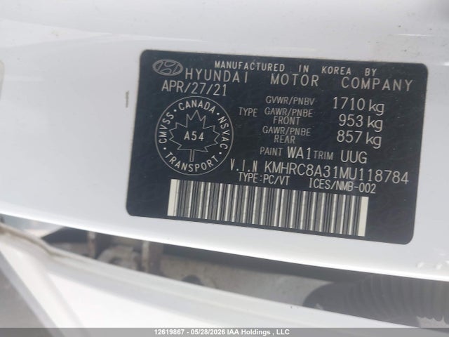 12619867 :رقم المزاد ، KMHRC8A31MU118784 vin ، 2021 Hyundai Venue Trend With Urban Edition Package With Denim Blue Interior Colour Pack مزاد بيع