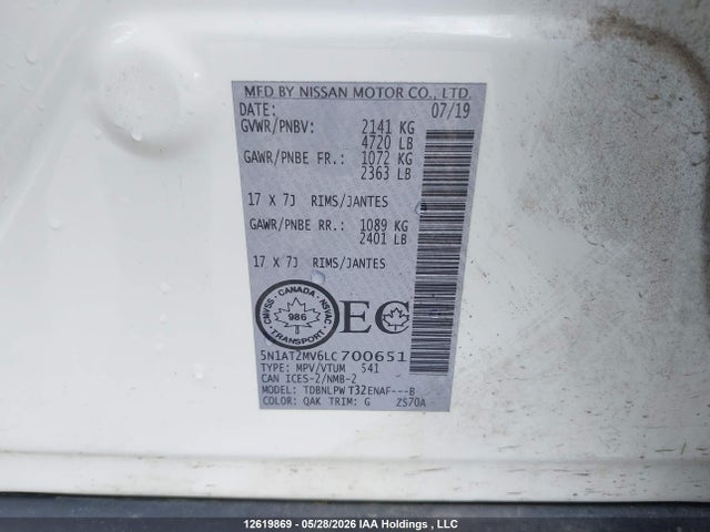 2020 Nissan Rogue S/sl/sv მანქანა იყიდება აუქციონზე, vin: 5N1AT2MV6LC700651, აუქციონის ნომერი: 12619869