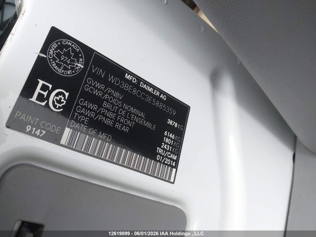 Продажа на аукционе авто 2014 Mercedes-benz Sprinter 2500 High Roof V6, vin: WD3BE8CC3E5885359, номер лота: 12619899