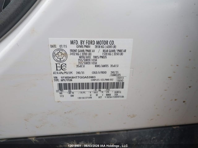 Aukcja sprzedaży 2016 Ford Explorer Platinum, vin: 1FM5K8HT7GGA53983, numer aukcji: 12619901