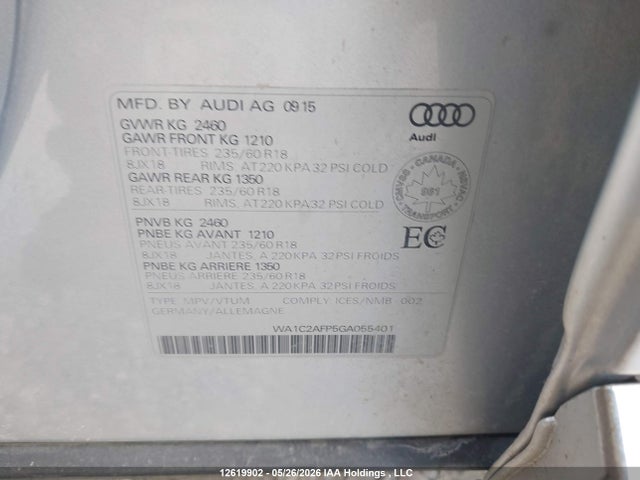 Aukcja sprzedaży 2016 Audi Q5 Premium, vin: WA1C2AFP5GA055401, numer aukcji: 12619902