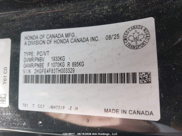 2HGFE4F83TH003329 Honda Civic Sport/sport Touring