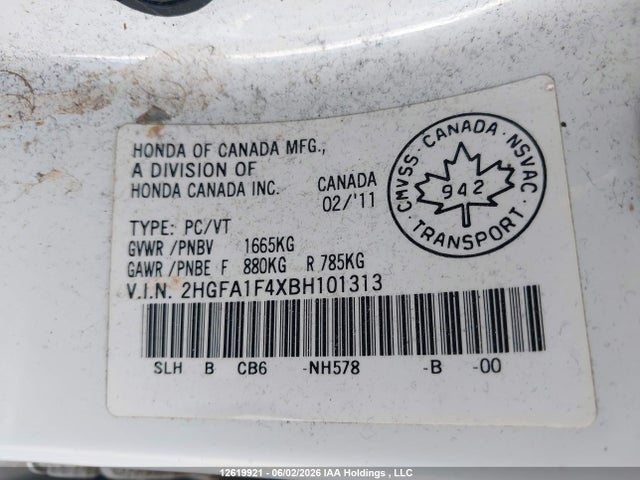 Aukcja sprzedaży 2011 Honda Civic Dx-g, vin: 2HGFA1F4XBH101313, numer aukcji: 12619921