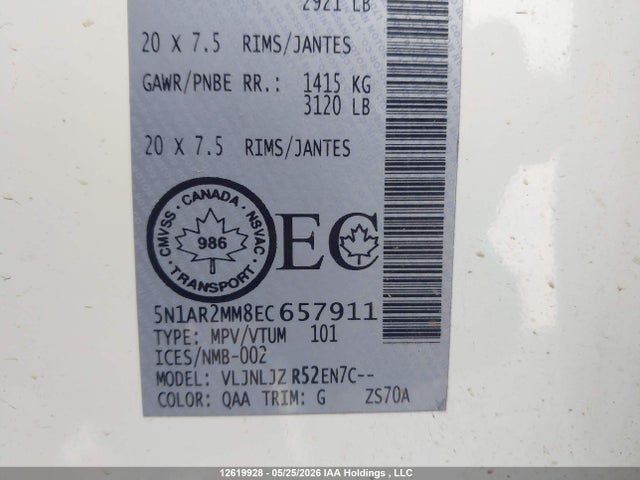 12619928 :رقم المزاد ، 5N1AR2MM8EC657911 vin ، 2014 Nissan Pathfinder Platinum/s/sl/sv مزاد بيع