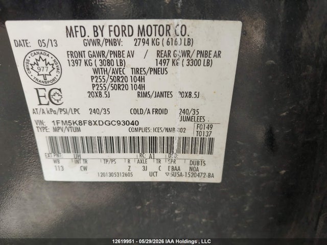 Продаж на аукціоні авто 2013 Ford Explorer Limited, vin: 1FM5K8F8XDGC93040, номер лоту: 12619951