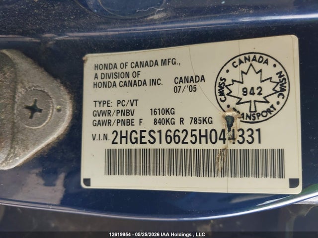 Продаж на аукціоні авто 2005 Honda Civic Lx, vin: 2HGES16625H044331, номер лоту: 12619954