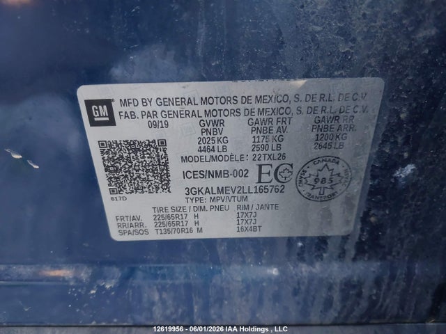 2020 Gmc Terrain Sle მანქანა იყიდება აუქციონზე, vin: 3GKALMEV2LL165762, აუქციონის ნომერი: 12619956