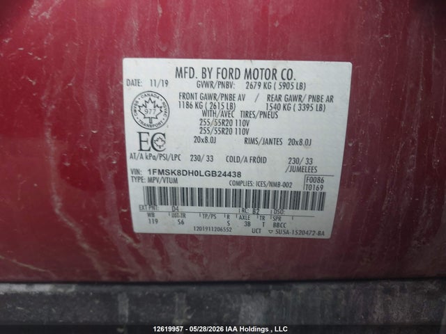 1FMSK8DH0LGB24438 Ford EXPLORER XLT
