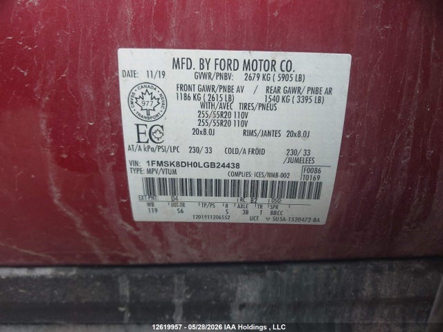 1FMSK8DH0LGB24438 Ford EXPLORER XLT