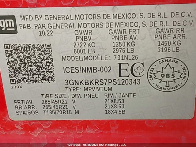 2023 Chevrolet Blazer Rs მანქანა იყიდება აუქციონზე, vin: 3GNKBKRS7PS120343, აუქციონის ნომერი: 12619958