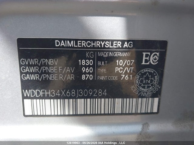 Aukcja sprzedaży 2008 Mercedes-benz B200, vin: WDDFH34X68J309284, numer aukcji: 12619963