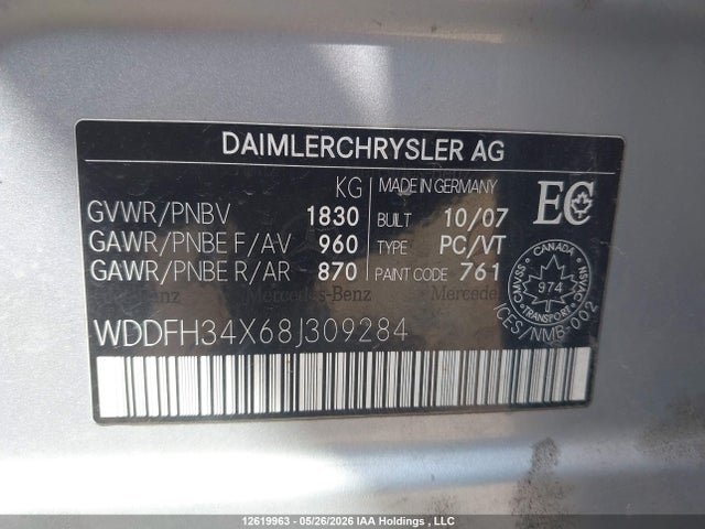 Aukcja sprzedaży 2008 Mercedes-benz B200, vin: WDDFH34X68J309284, numer aukcji: 12619963