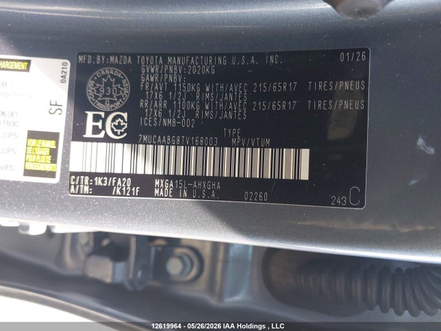 Aukcja sprzedaży 2026 Toyota Corolla Cross Le, vin: 7MUCAABG8TV168003, numer aukcji: 12619964