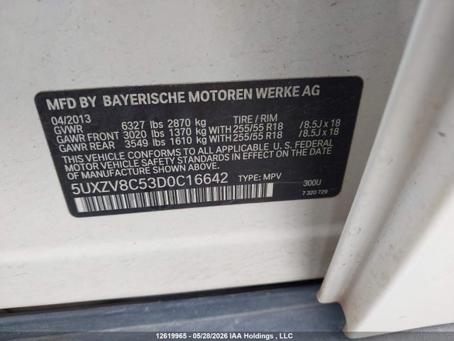Продаж на аукціоні авто 2013 Bmw X5 Xdrive50i, vin: 5UXZV8C53D0C16642, номер лоту: 12619965