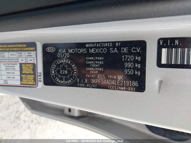 12619967 :رقم المزاد ، 3KPF54AD4LE219186 vin ، 2020 Kia Forte Ex مزاد بيع