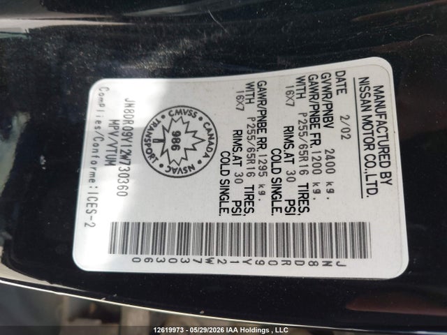 Продаж на аукціоні авто 2002 Nissan Pathfinder Se, vin: JN8DR09Y12W730360, номер лоту: 12619973