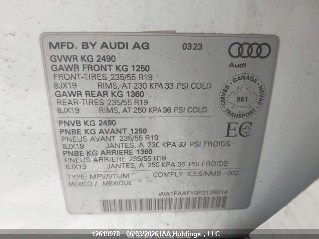 12619978 :رقم المزاد ، WA1FAAFY9P2128014 vin ، 2023 Audi Q5 Prestige 45 مزاد بيع