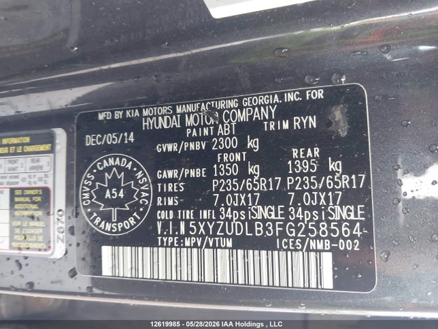 2015 Hyundai Santa Fe Sport მანქანა იყიდება აუქციონზე, vin: 5XYZUDLB3FG258564, აუქციონის ნომერი: 12619985