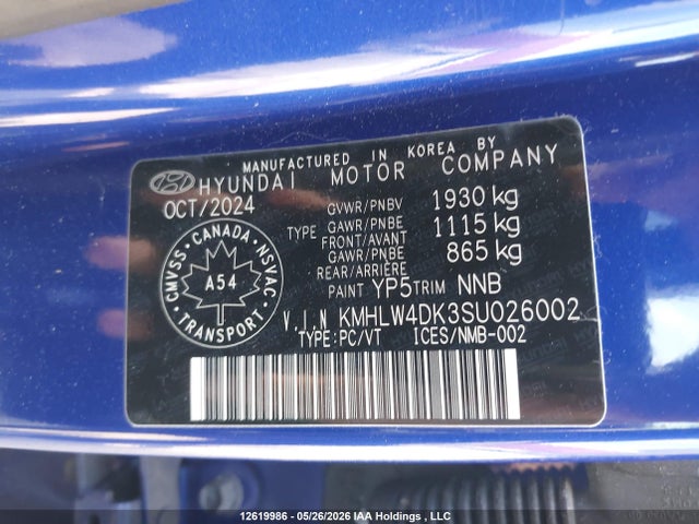 12619986 :رقم المزاد ، KMHLW4DK3SU026002 vin ، 2025 Hyundai Elantra N مزاد بيع