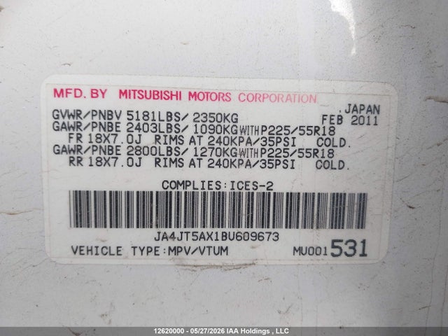 Продажа на аукционе авто 2011 Mitsubishi Outlander Gt, vin: JA4JT5AX1BU609673, номер лота: 12620000