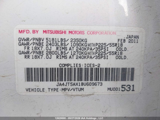 Продажа на аукционе авто 2011 Mitsubishi Outlander Gt, vin: JA4JT5AX1BU609673, номер лота: 12620000