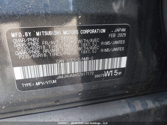 Продаж на аукціоні авто 2025 Mitsubishi Outlander Es, vin: JA4J4UA84SZ617172, номер лоту: 12620011